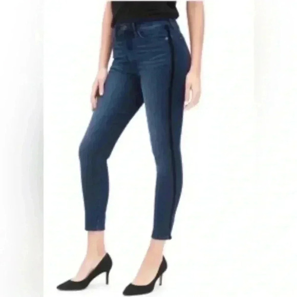 GAP  True Skinny Super High Rise Velvet Side Stripe Tuxedo Jeans Blue Size 26 - Picture 2 of 13